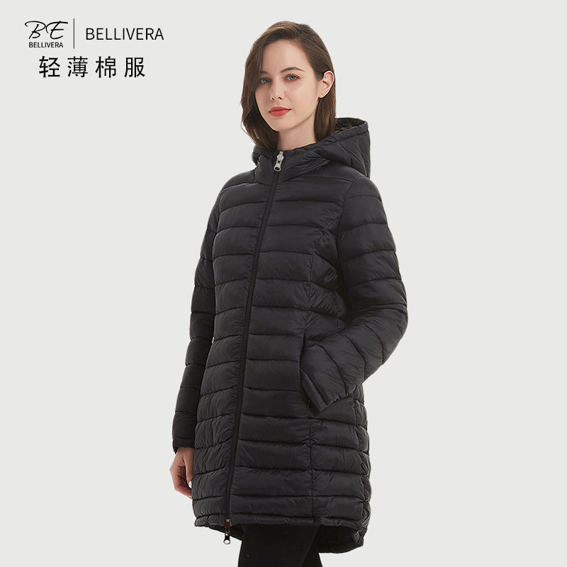 European Women’s Mid-length Autumn And Winter Wear Hooded Cotton Jacket - Black / S