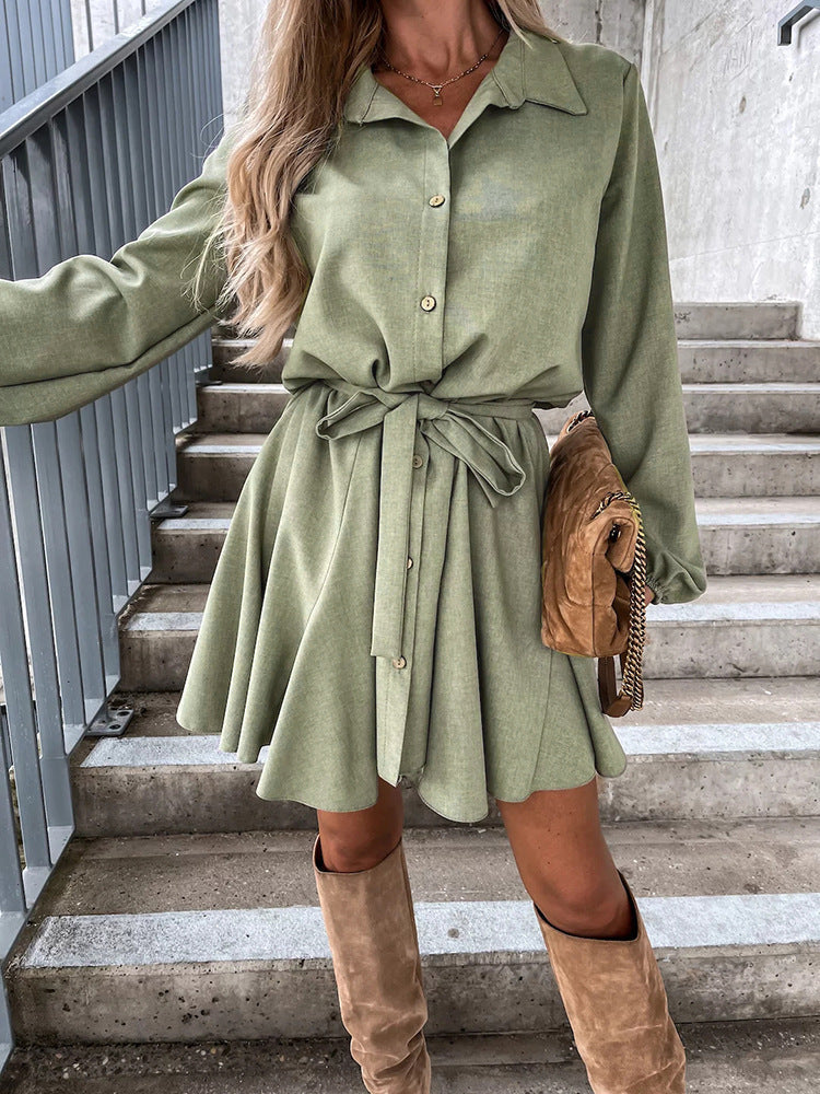 Autumn Leisure Women’s Clothing Blouse Collar Long Sleeve Loose Casual Jumpsuit - Green / S