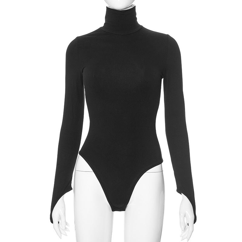 Women’s Solid Color Casual Round Neck Long Sleeve Slim Fit Jumpsuit - Black / L