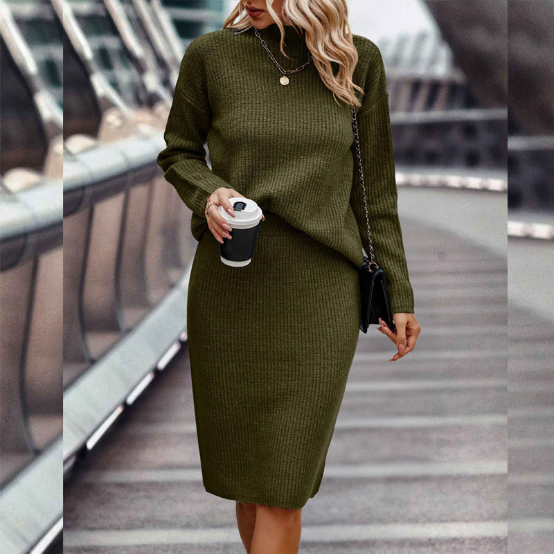 Sleek Solid Color Style Navy Blue Long Sleeve Set