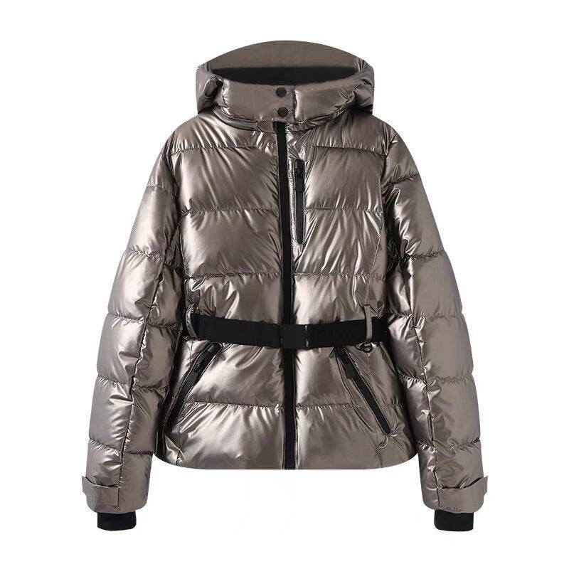 Women’s Waist Slimming With Belt Cotton-padded Jacket - Silver / XS