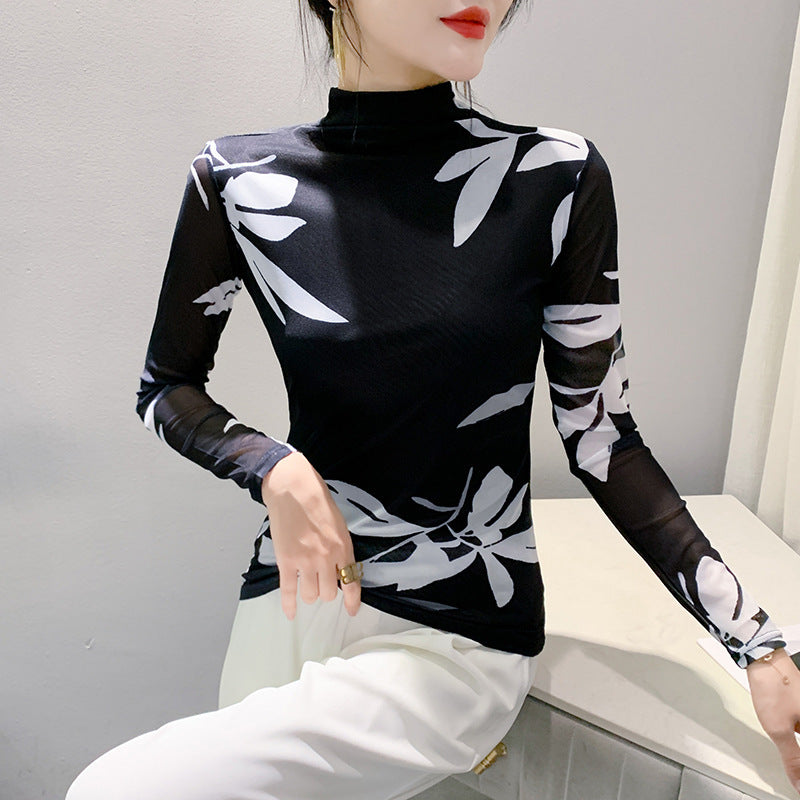 Women’s Long Sleeve Autumn And Winter Ocean Graceful Slim-fit Tops - Black and White / S