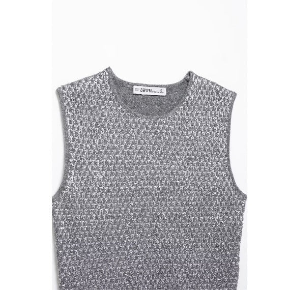 European And American Women’s Beads Decoration Metallic Yarn Knitted Top