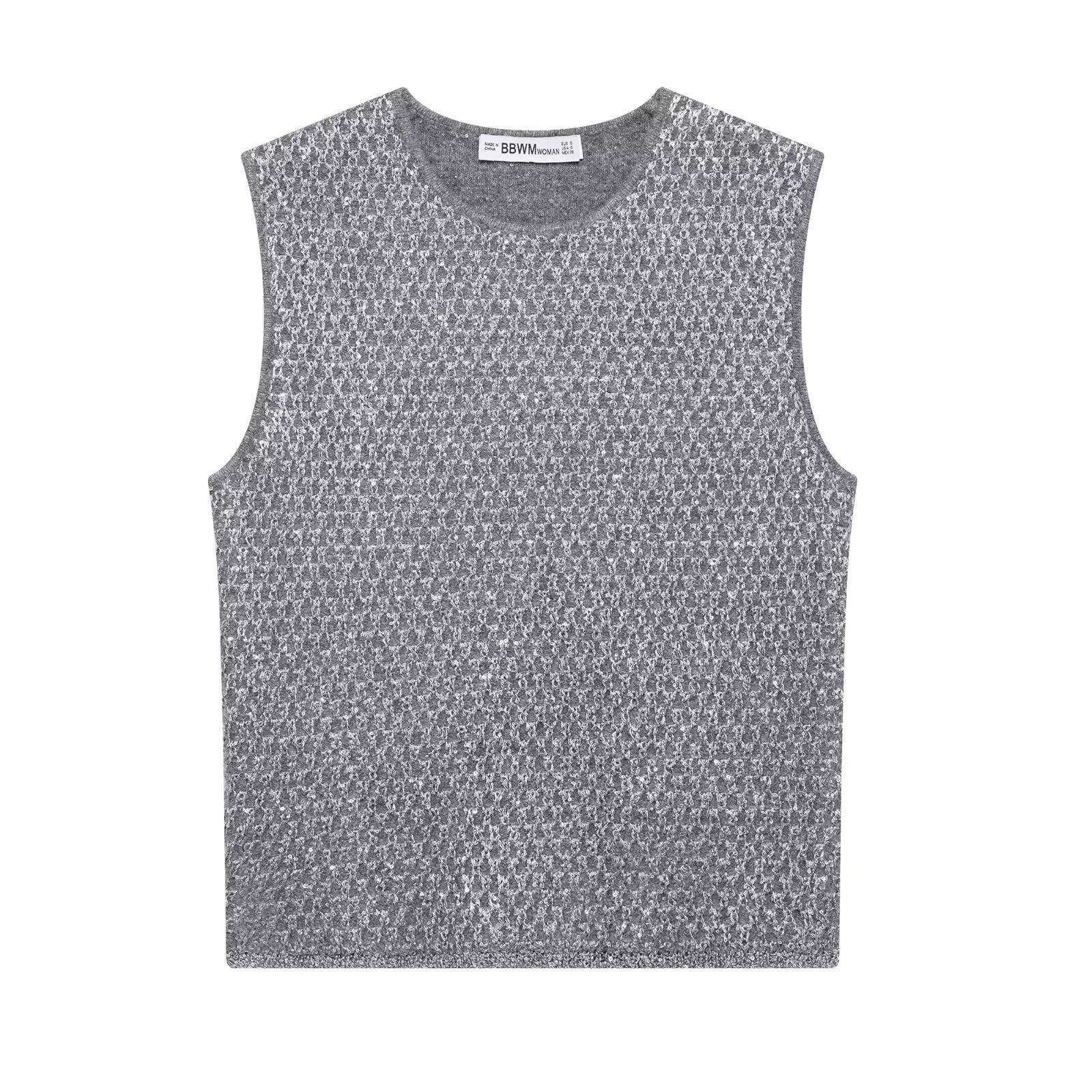 European And American Women’s Beads Decoration Metallic Yarn Knitted Top