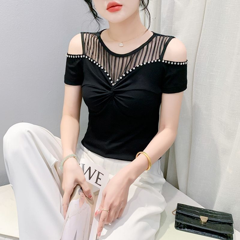 Fashion Hot Girl Sexy Off-shoulder T-shirt Women’s Summer - Black / S