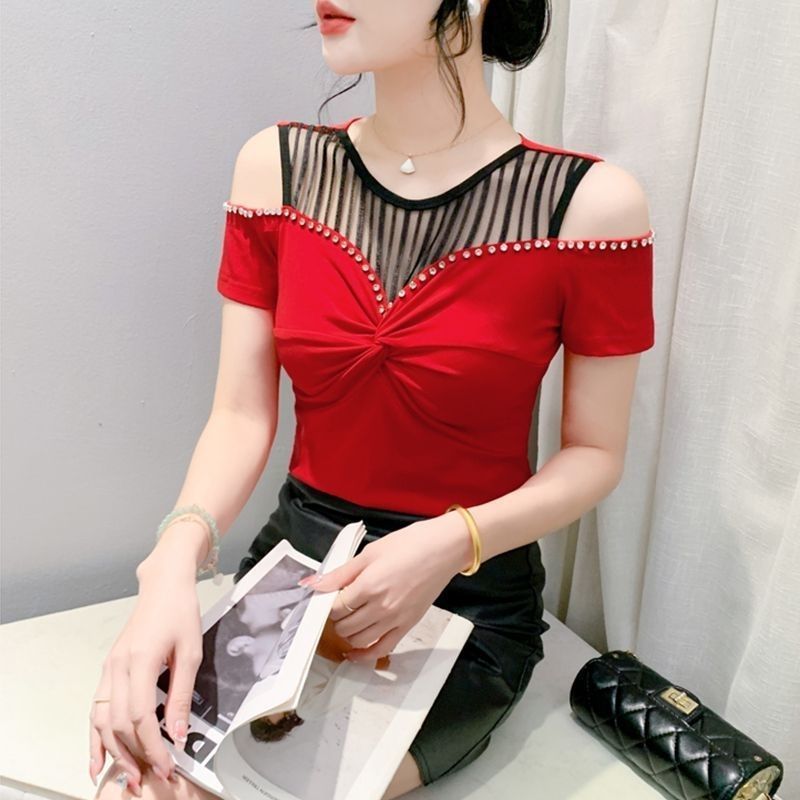 Fashion Hot Girl Sexy Off-shoulder T-shirt Women’s Summer - Red / S