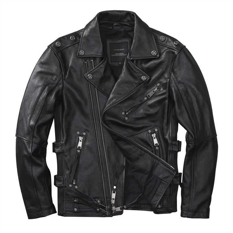 Slim Fit Soft First Layer Cowhide Biker’s Leather Jacket - Black / S