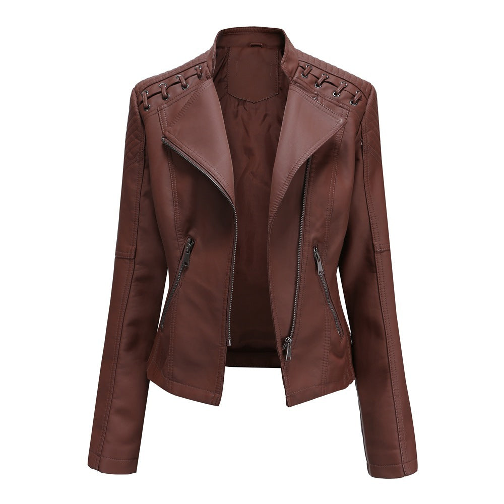 Slim Fit Thin Leather Coat Women’s Motorcycle Clothing