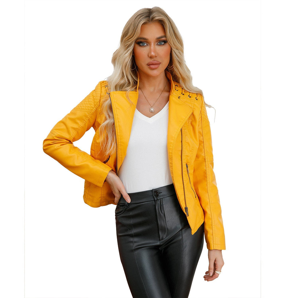 Slim Fit Thin Leather Coat Women’s Motorcycle Clothing