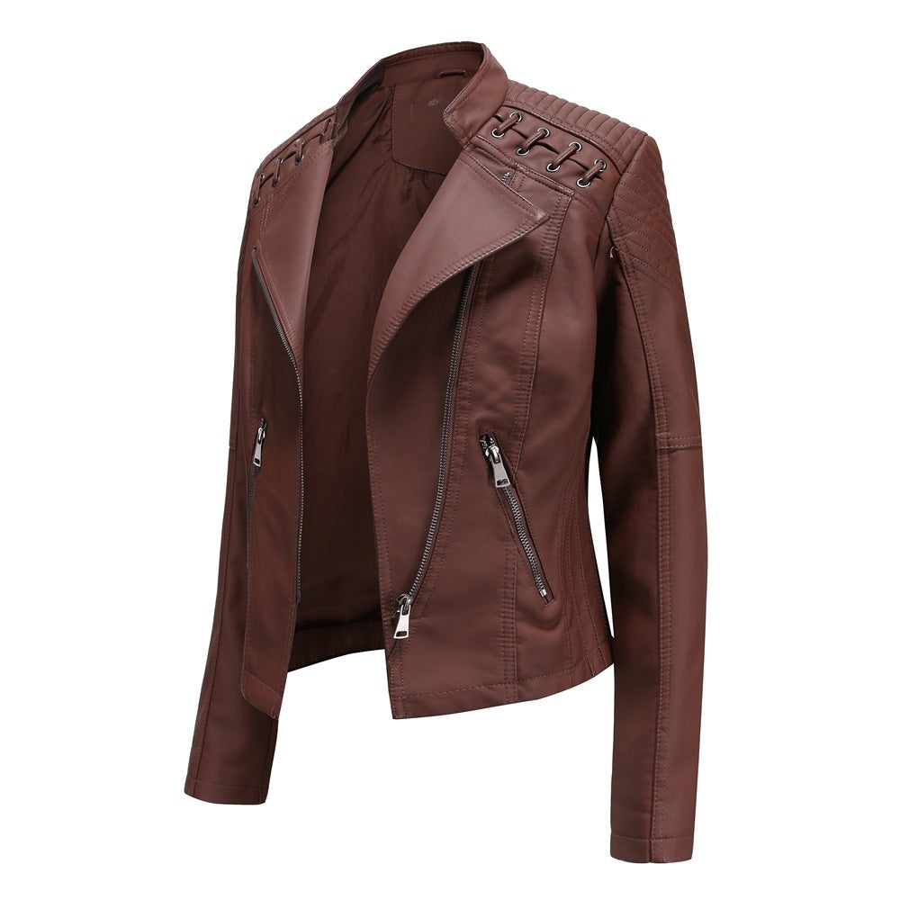 Slim Fit Thin Leather Coat Women’s Motorcycle Clothing
