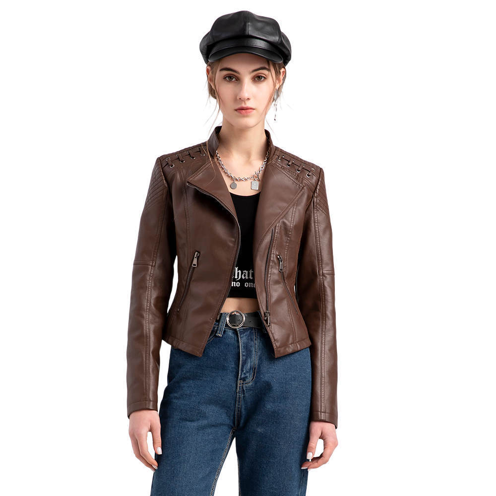 Slim Fit Thin Leather Coat Women’s Motorcycle Clothing