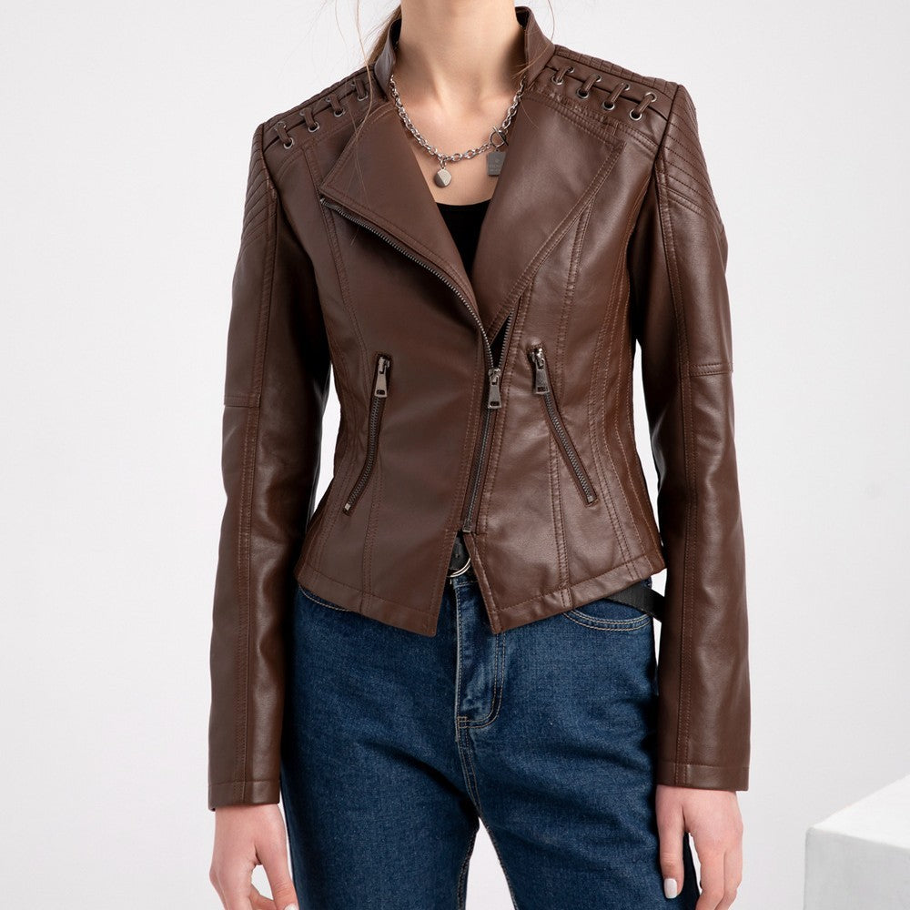 Slim Fit Thin Leather Coat Women’s Motorcycle Clothing