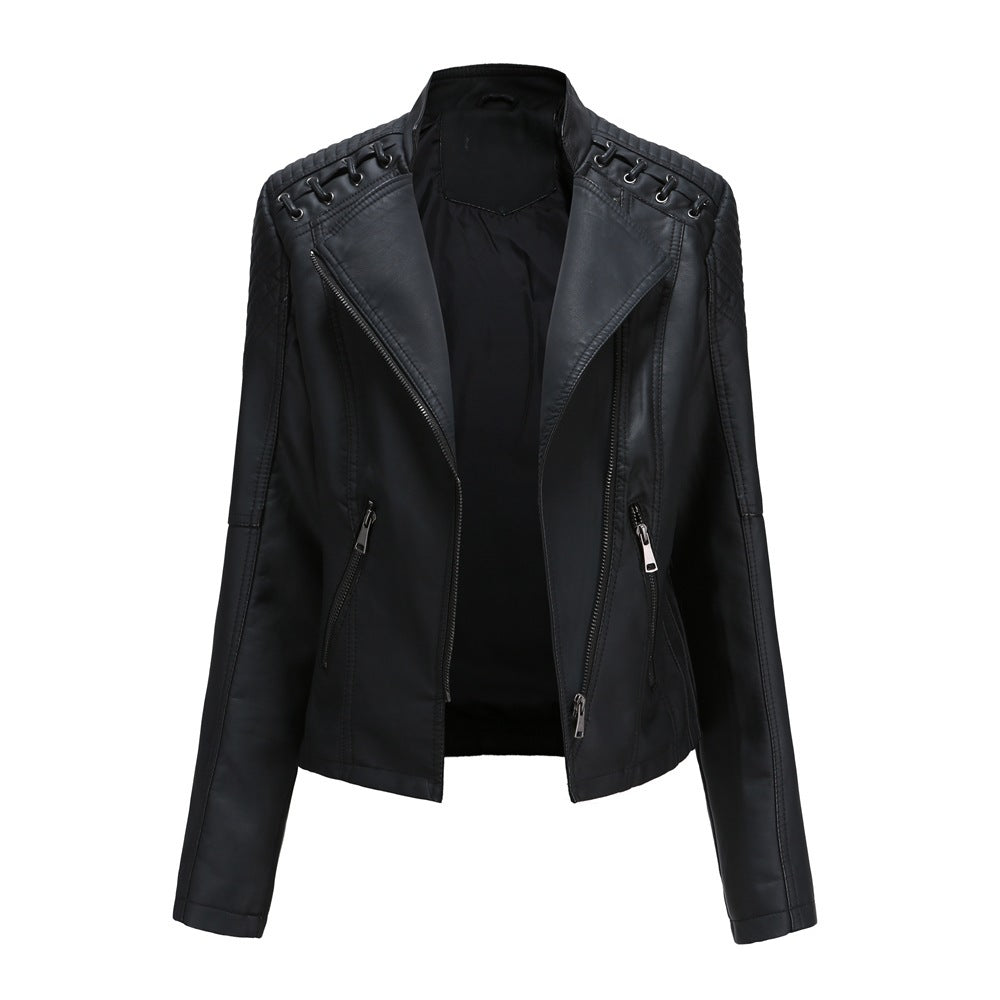Slim Fit Thin Leather Coat Women’s Motorcycle Clothing - Black / S