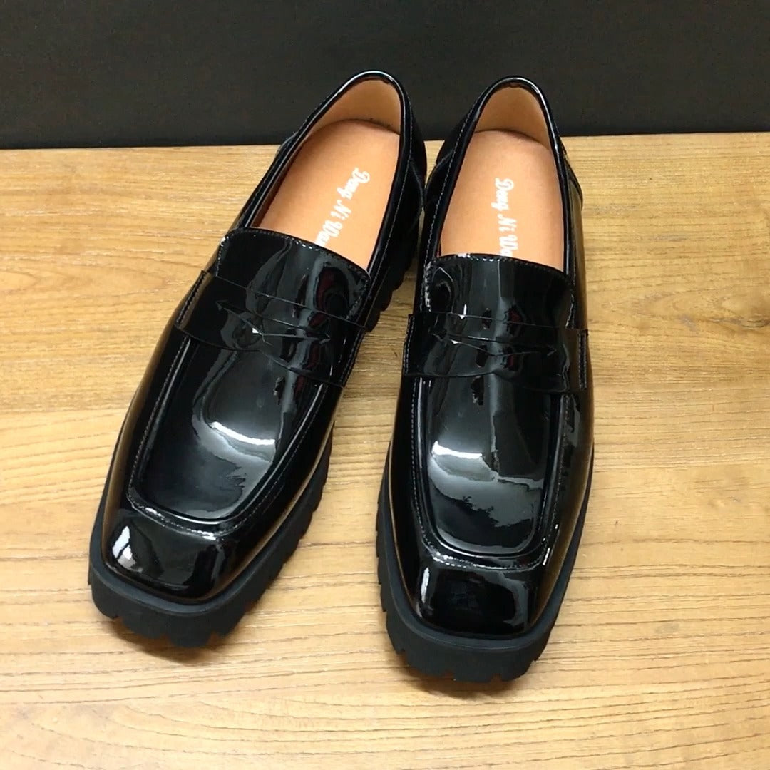 Shiny black loafers from Slip-on Square-toed Black Patent Leather Shoes, luxury fashion for all