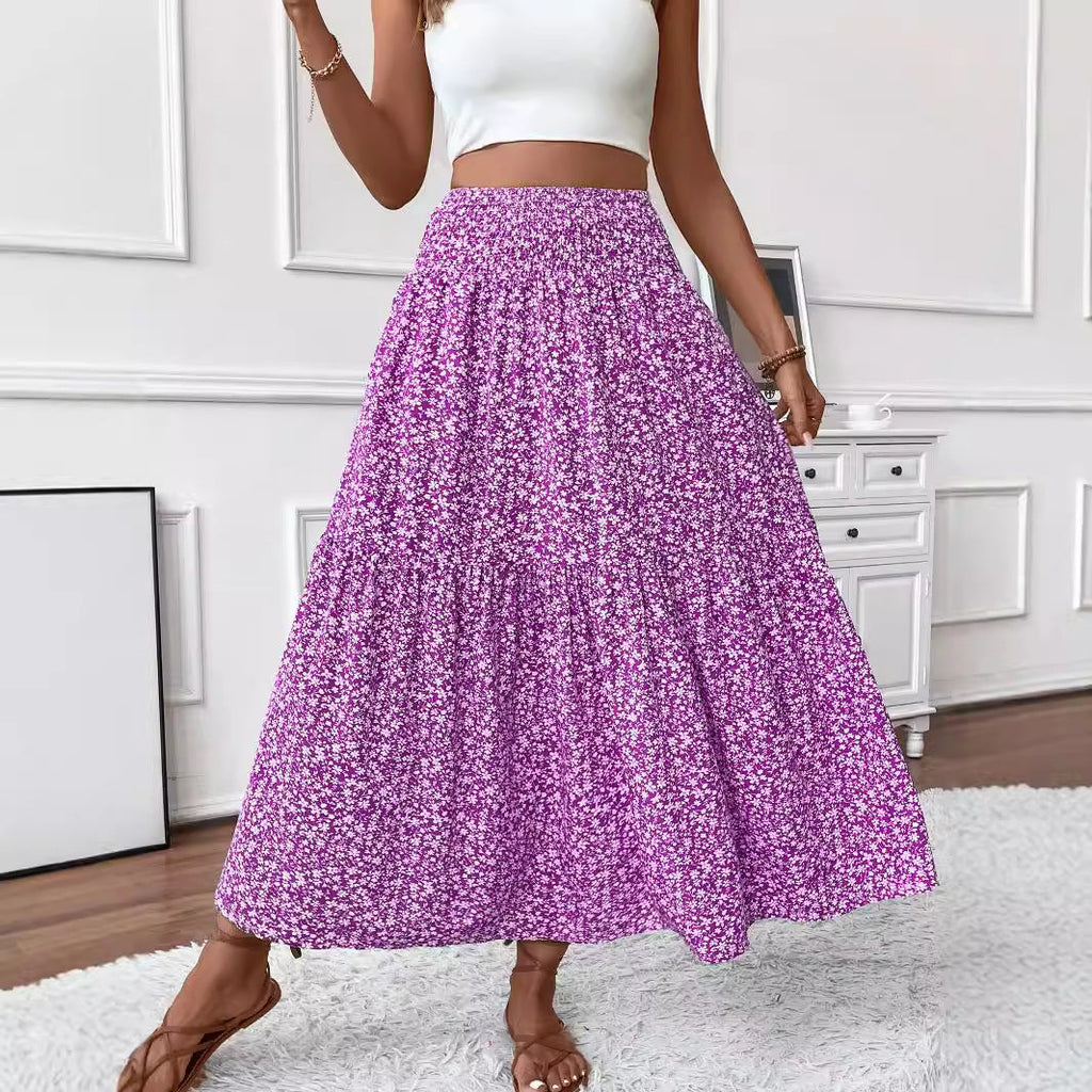 Small Floral Three-layer Long Patchwork Skirt