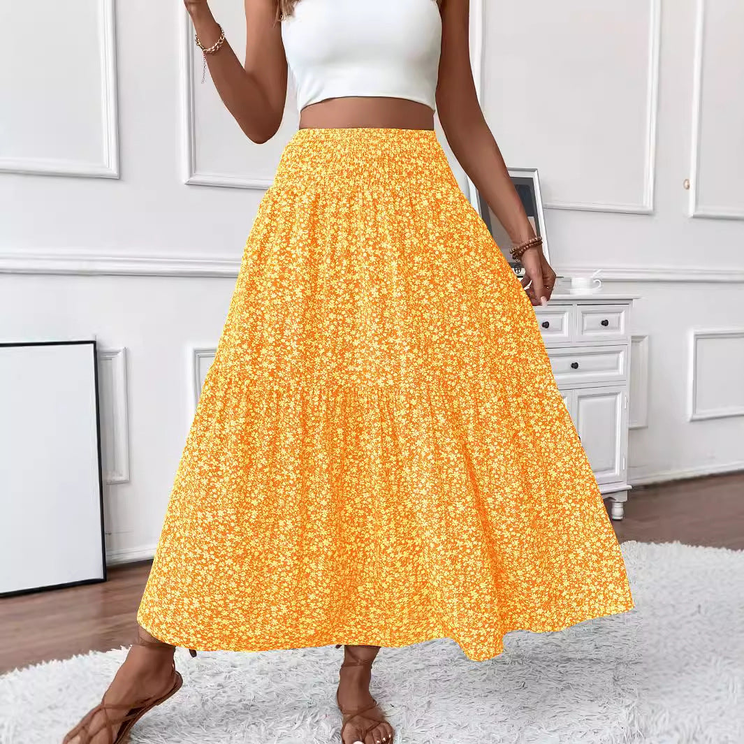 Small Floral Three-layer Long Patchwork Skirt