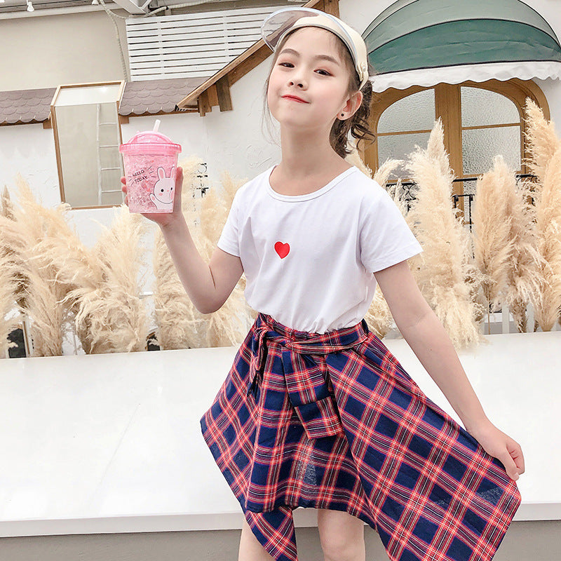 Children’s sports short-sleeved children’s clothing fashion little girl clothes - White / 160