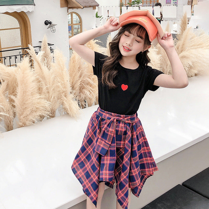 Children’s sports short-sleeved children’s clothing fashion little girl clothes - Black / 120