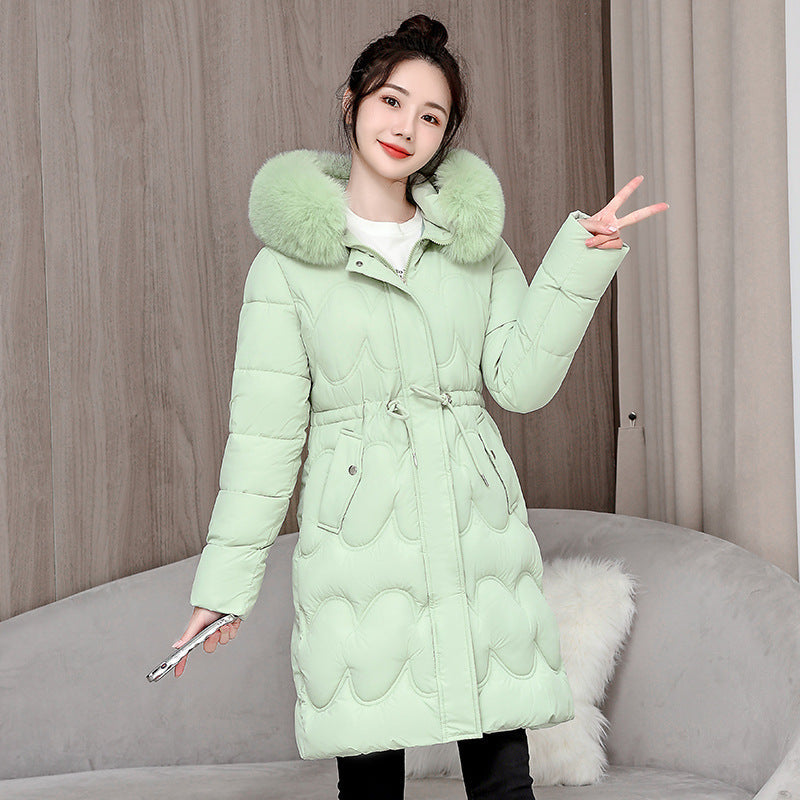 Women’s Waist Slimming Fur Collar Cotton Coat - Bean Green / M