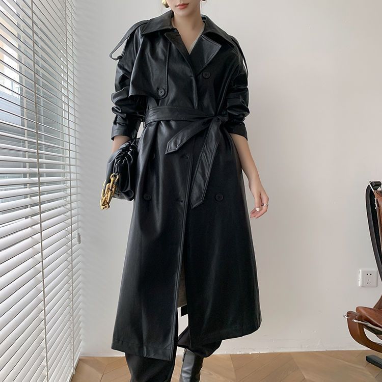 Retro Women’s Mid-length Waist Slimming Pu Coat
