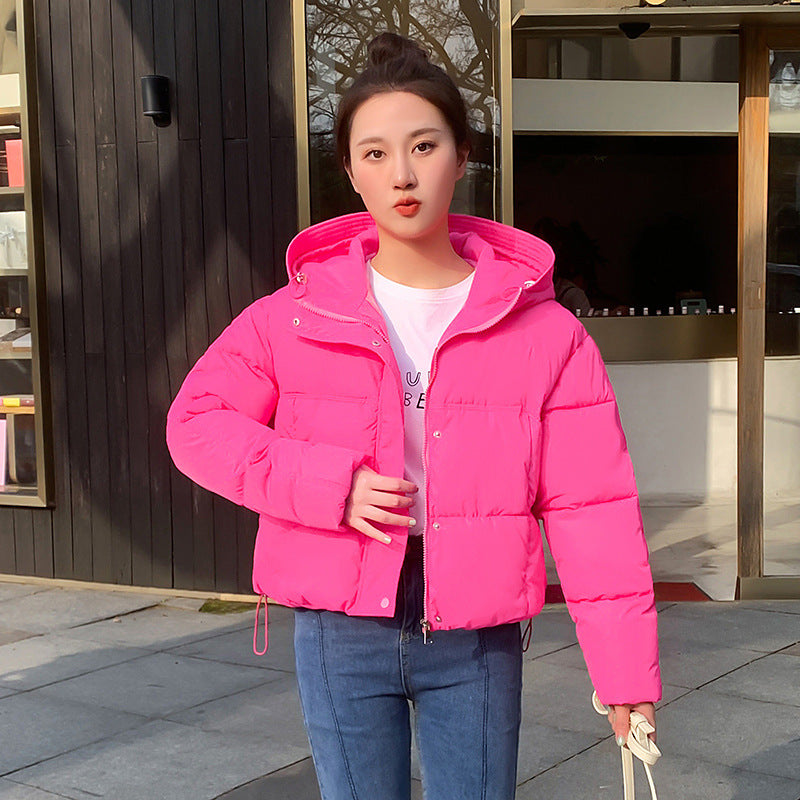 Women’s Simple Casual Hooded Short Down Jacket - Pink / M