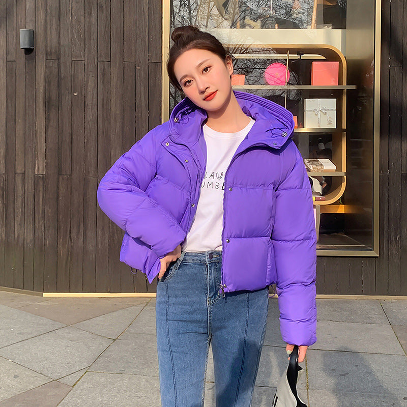 Women’s Simple Casual Hooded Short Down Jacket - Purple / M