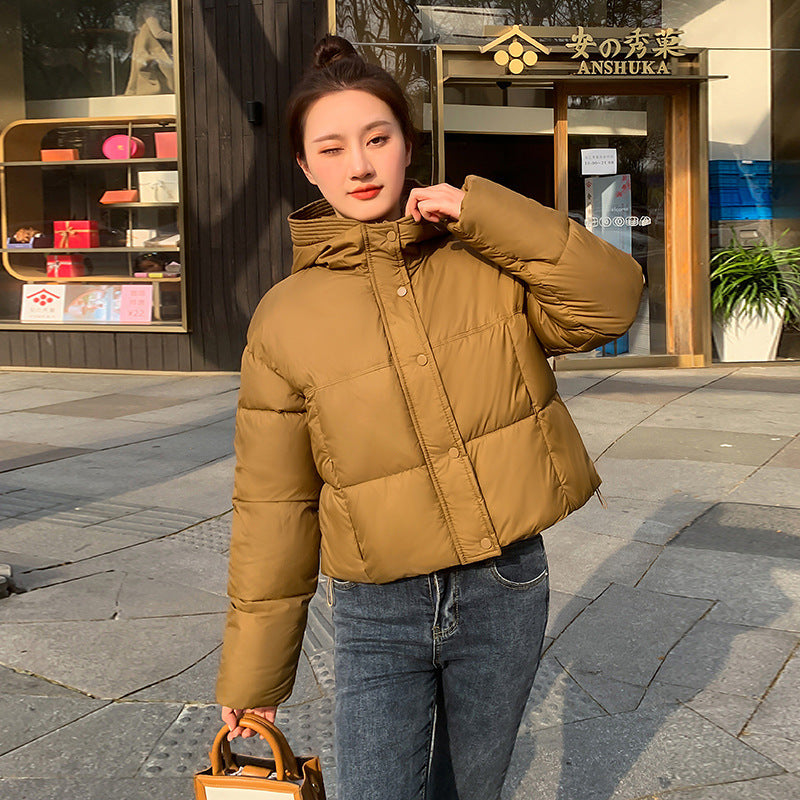 Women’s Simple Casual Hooded Short Down Jacket - Warm Coffee / M