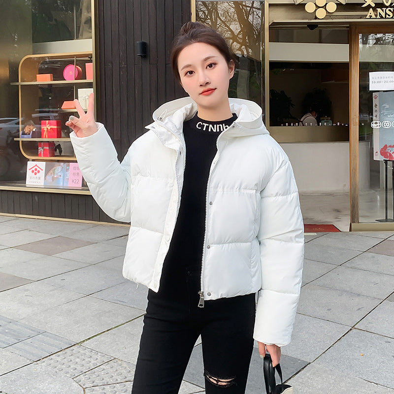 Women’s Simple Casual Hooded Short Down Jacket - White / M