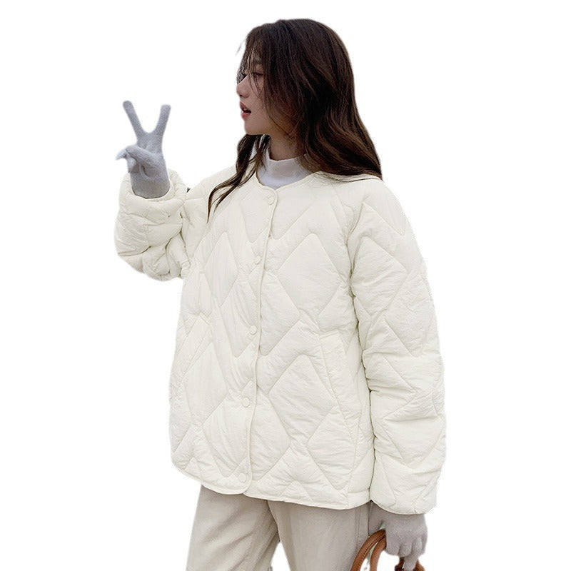 Korean Style Down Cotton Jacket Women’s Short Light Round Neck