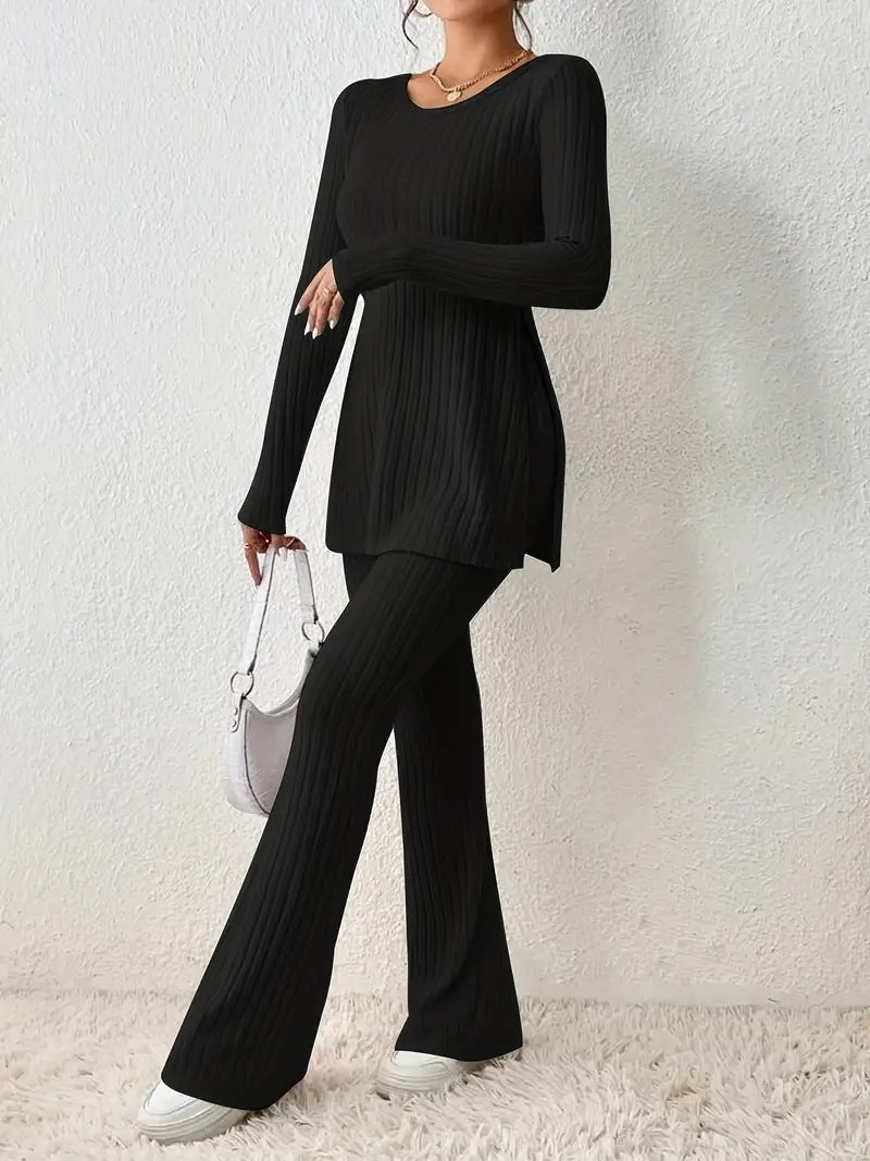Polyester Women’s Clothing Solid Color Casual Slim New Fashion Women Elegant Outfit - Black / S