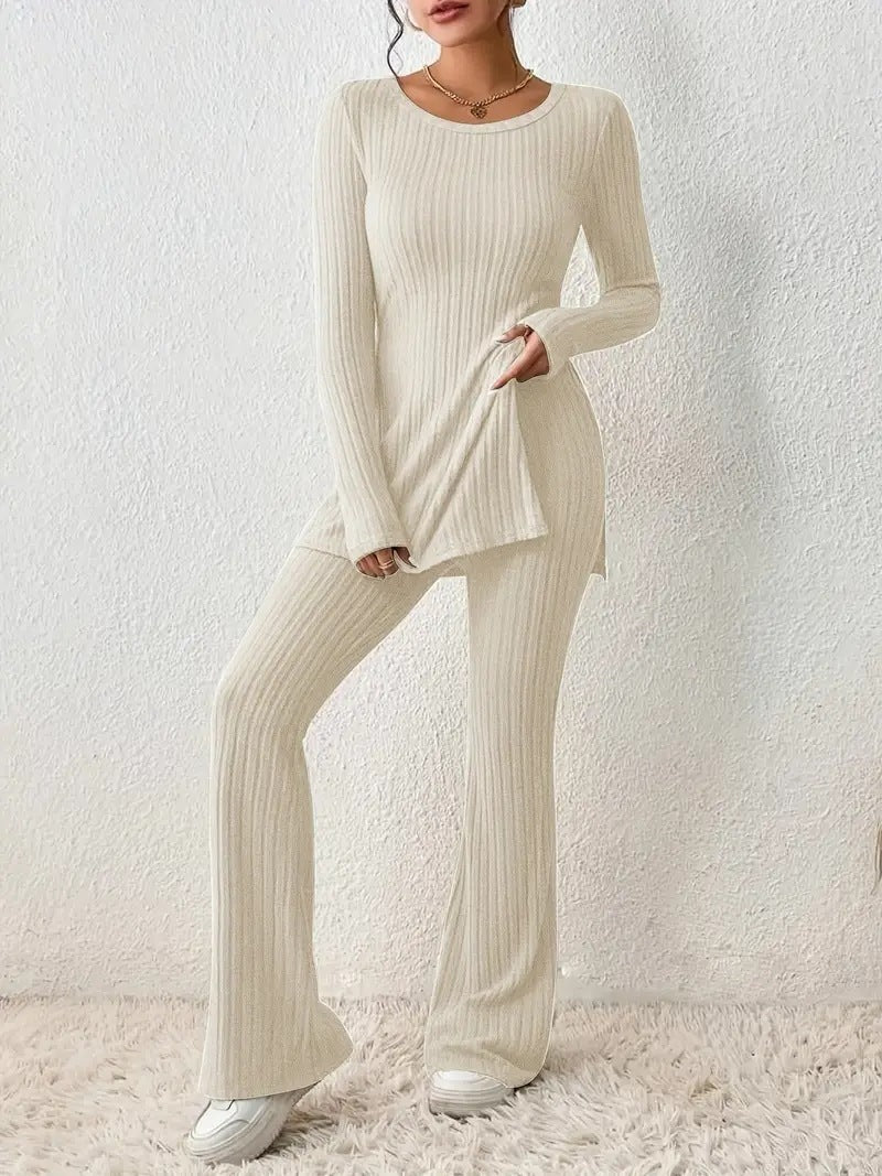 Polyester Women’s Clothing Solid Color Casual Slim New Fashion Women Elegant Outfit - Ivory White / S