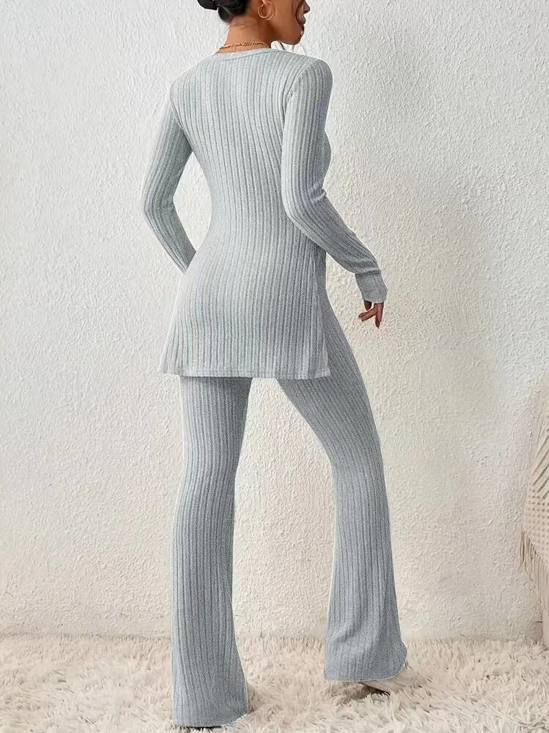 Polyester Women’s Clothing Solid Color Casual Slim New Fashion Women Elegant Outfit - Light Gray / S
