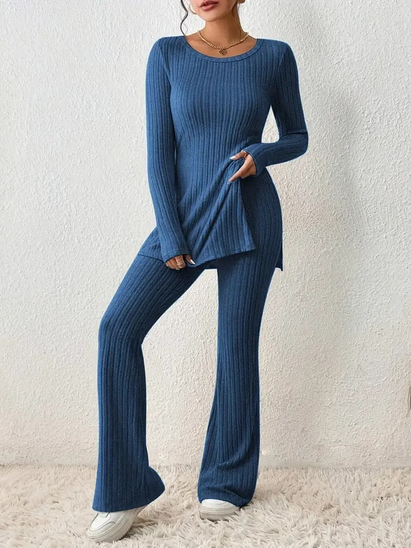 Polyester Women’s Clothing Solid Color Casual Slim New Fashion Women Elegant Outfit - Navy Blue / S