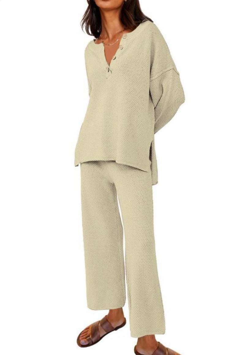 Women’s Clothing Solid Color Fashion Loose Leisure Suit Two Pieces - Apricot / S
