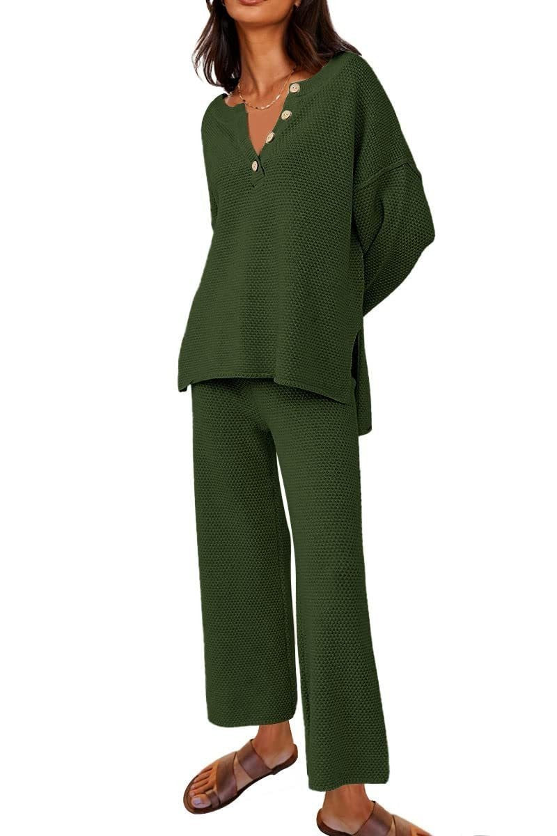 Women’s Clothing Solid Color Fashion Loose Leisure Suit Two Pieces - Army Green / S