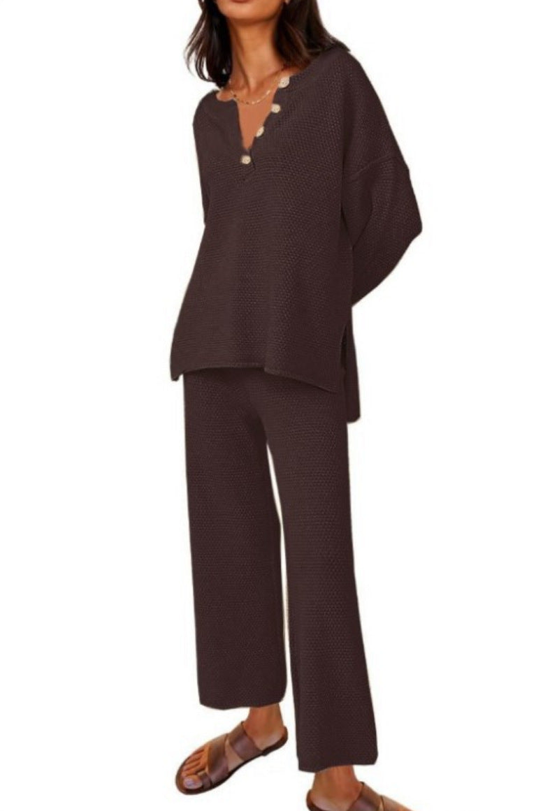 Women’s Clothing Solid Color Fashion Loose Leisure Suit Two Pieces - Brown / S
