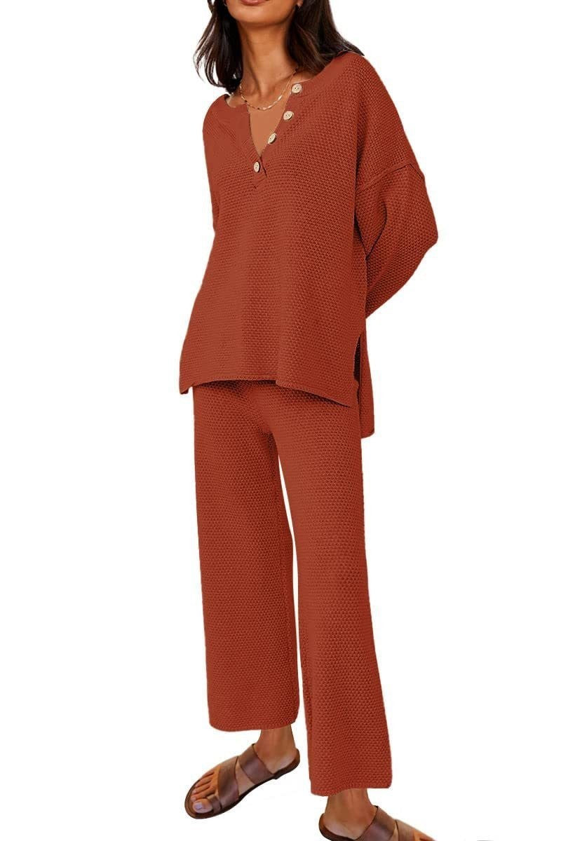Women’s Clothing Solid Color Fashion Loose Leisure Suit Two Pieces - Caramel / S