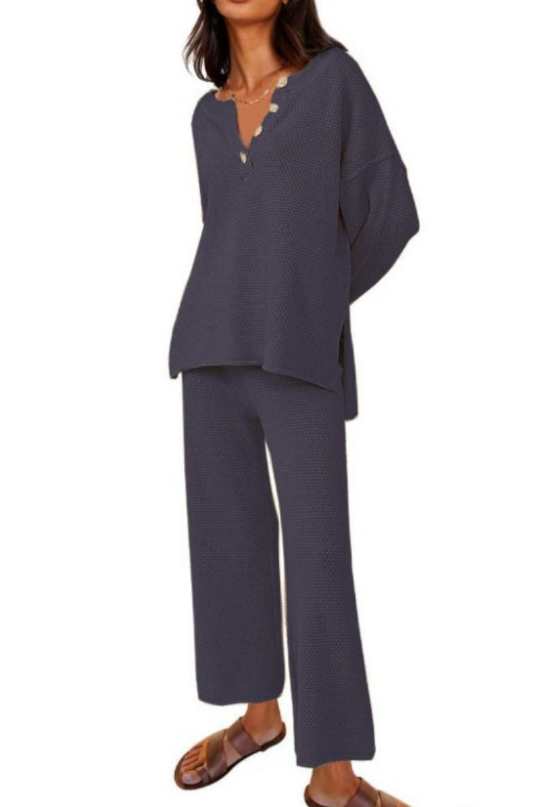Women’s Clothing Solid Color Fashion Loose Leisure Suit Two Pieces - Dark Blue / S