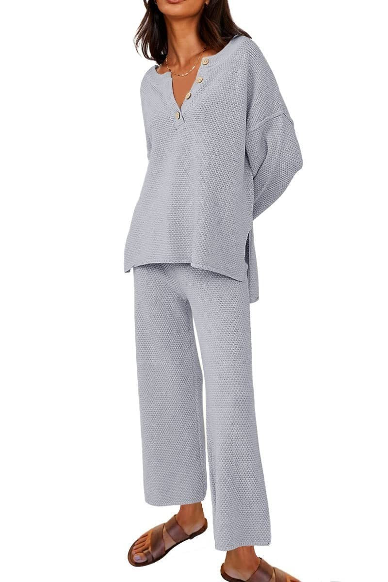 Women’s Clothing Solid Color Fashion Loose Leisure Suit Two Pieces - Gray / S