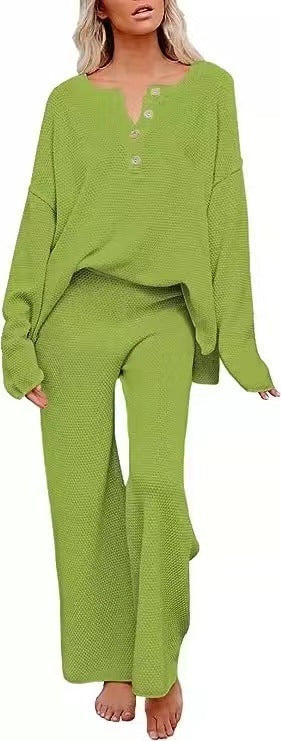 Women’s Clothing Solid Color Fashion Loose Leisure Suit Two Pieces - Green / S