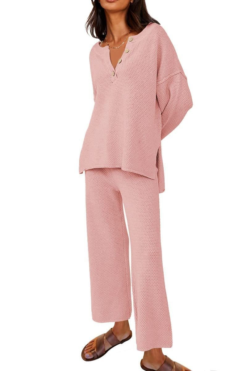 Women’s Clothing Solid Color Fashion Loose Leisure Suit Two Pieces - Pink / S