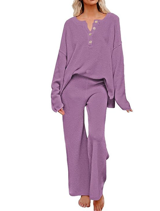 Women’s Clothing Solid Color Fashion Loose Leisure Suit Two Pieces - Purple / S