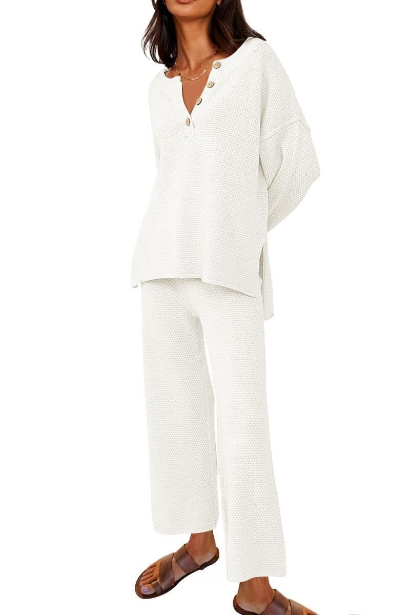 Women’s Clothing Solid Color Fashion Loose Leisure Suit Two Pieces - White / S