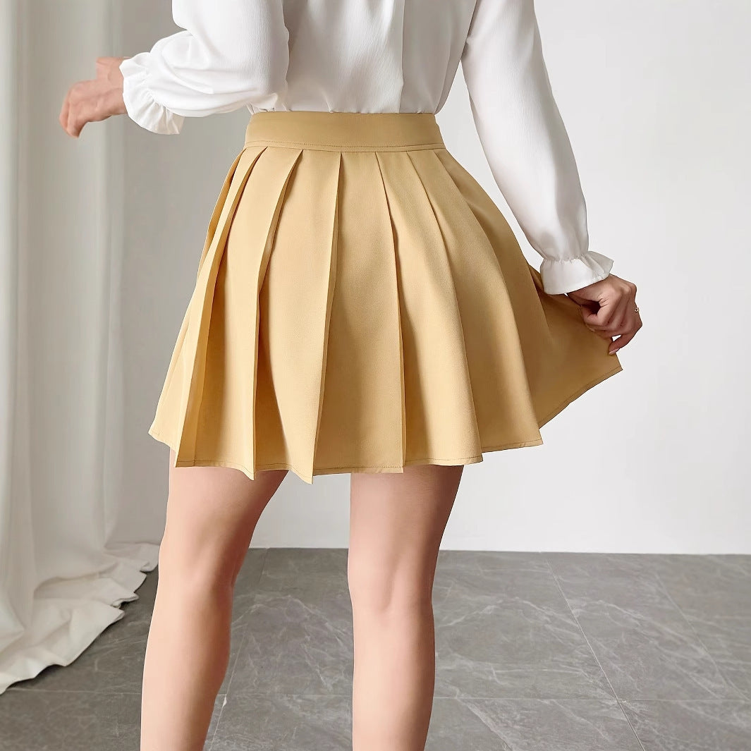 Solid Color Pleated Front Button Design Women’s Temperament Commuting A-line Skirt - 4