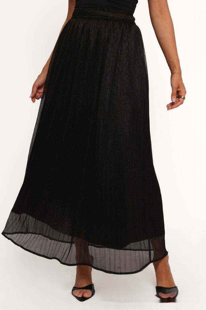 Solid Color Streamer Yarn Skirt Women’s Summer High Waist Slimming A- Line Bright Silk Skirt French Style - Black / S