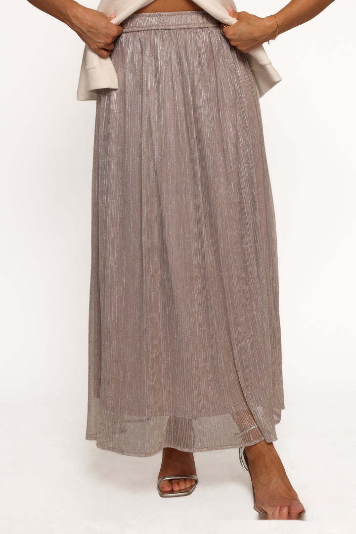 Solid Color Streamer Yarn Skirt Women’s Summer High Waist Slimming A- Line Bright Silk Skirt French Style - Khaki / S