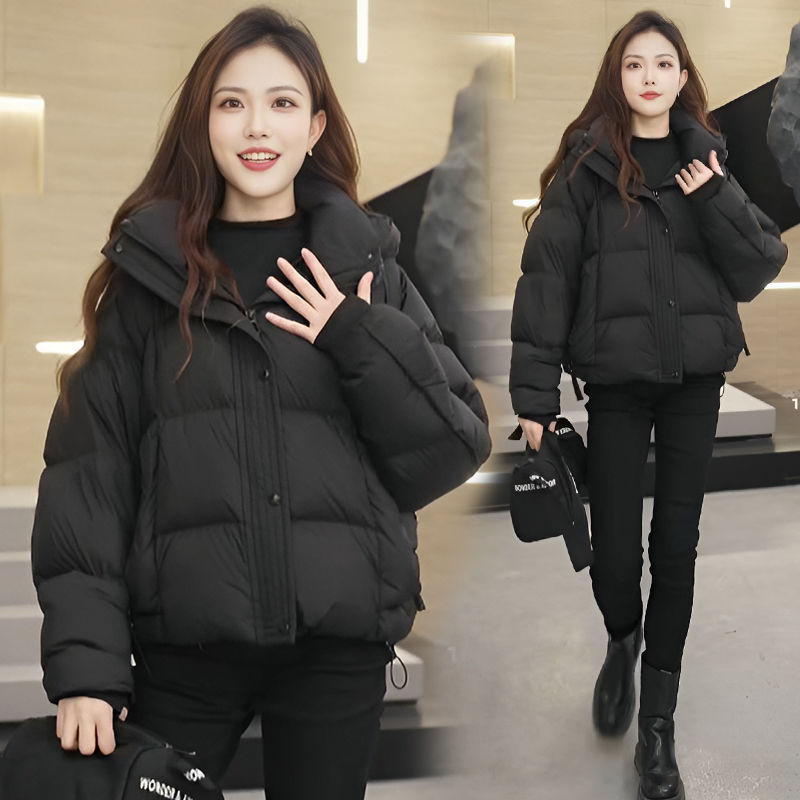 Women’s Short Cotton Jacket Hooded Loose Coat - Black / M