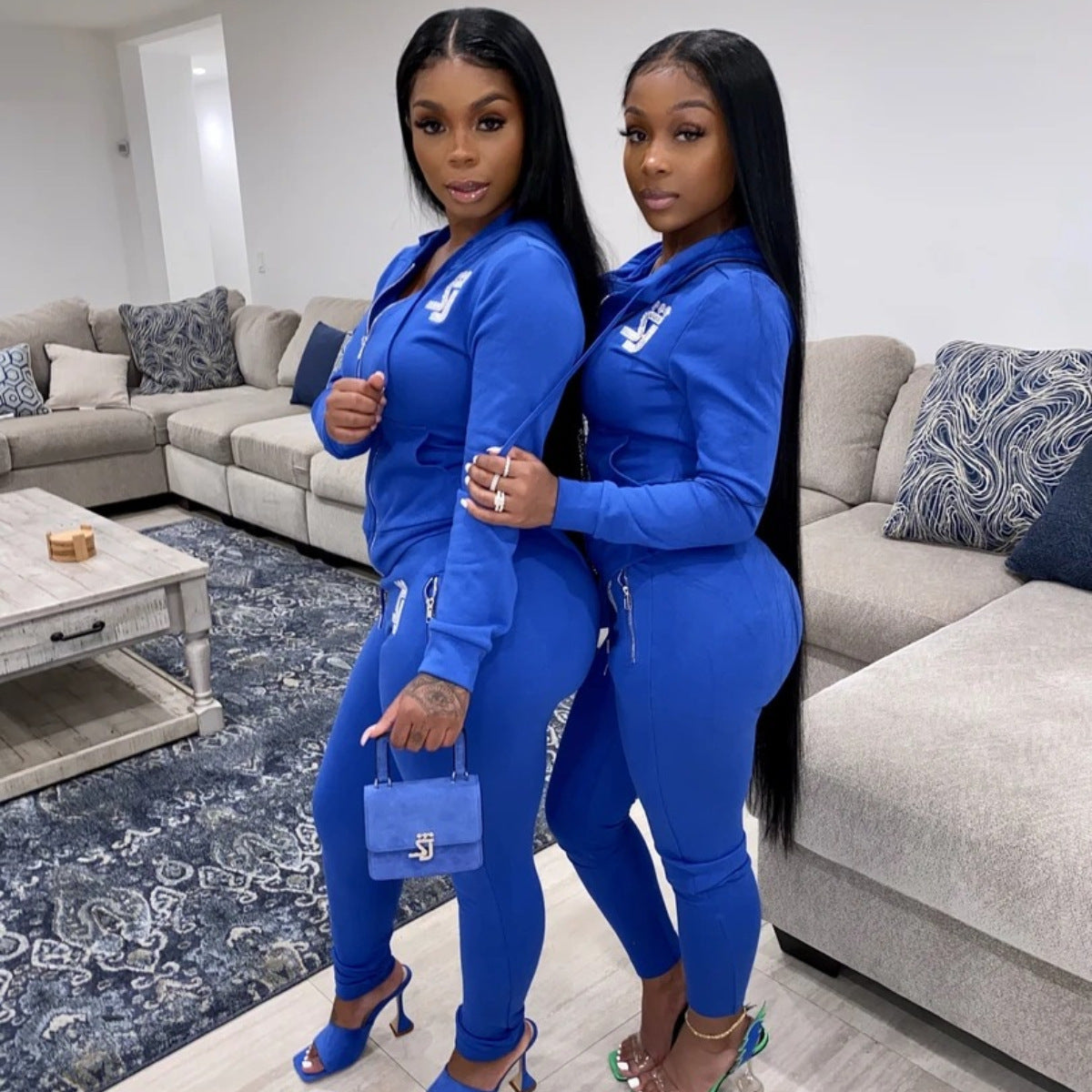 Hooded Casual Sports Sweater Suit Two-piece Set - Blue / S