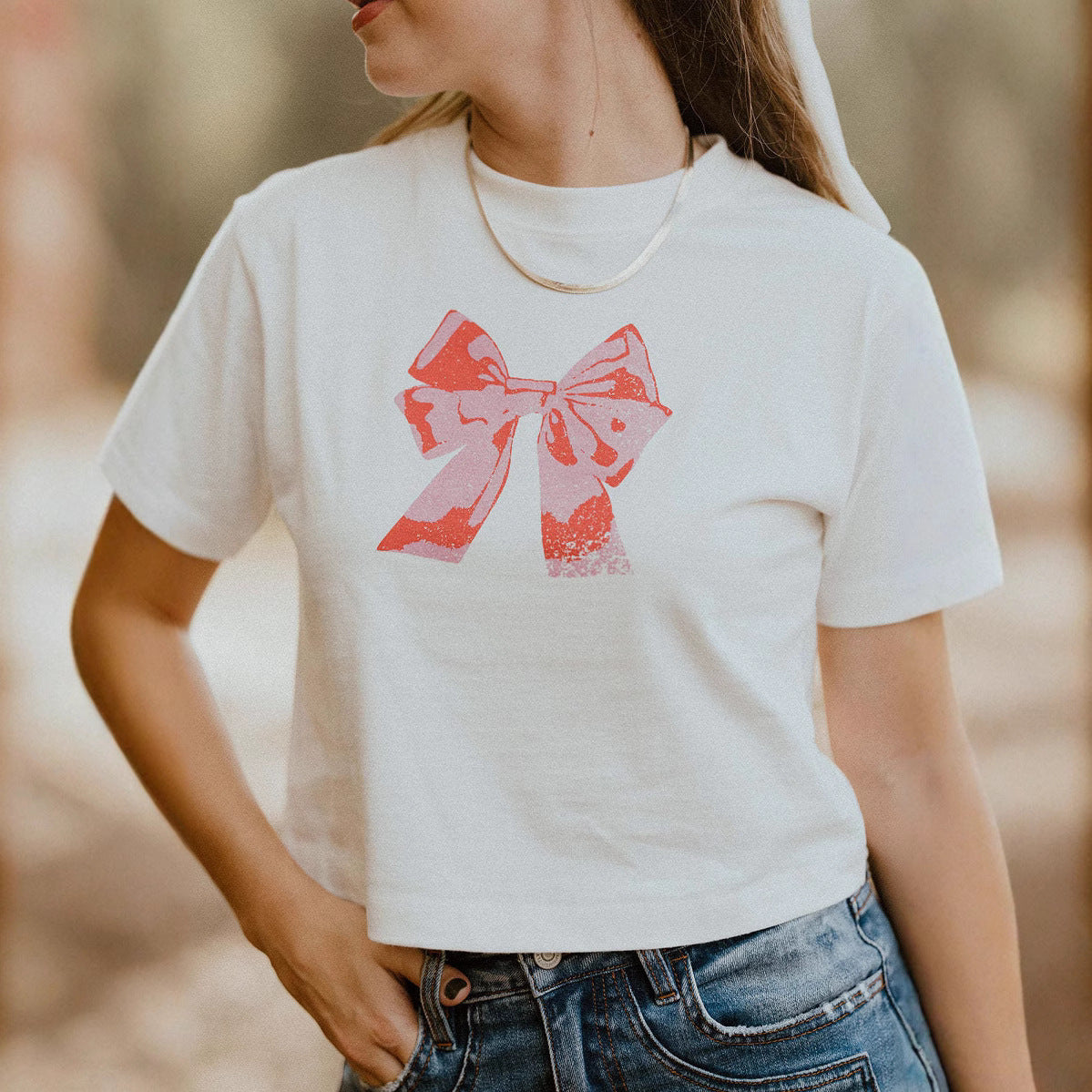 Short Sleeve Top Round Neck Printed White For Girls - Butterfly / S