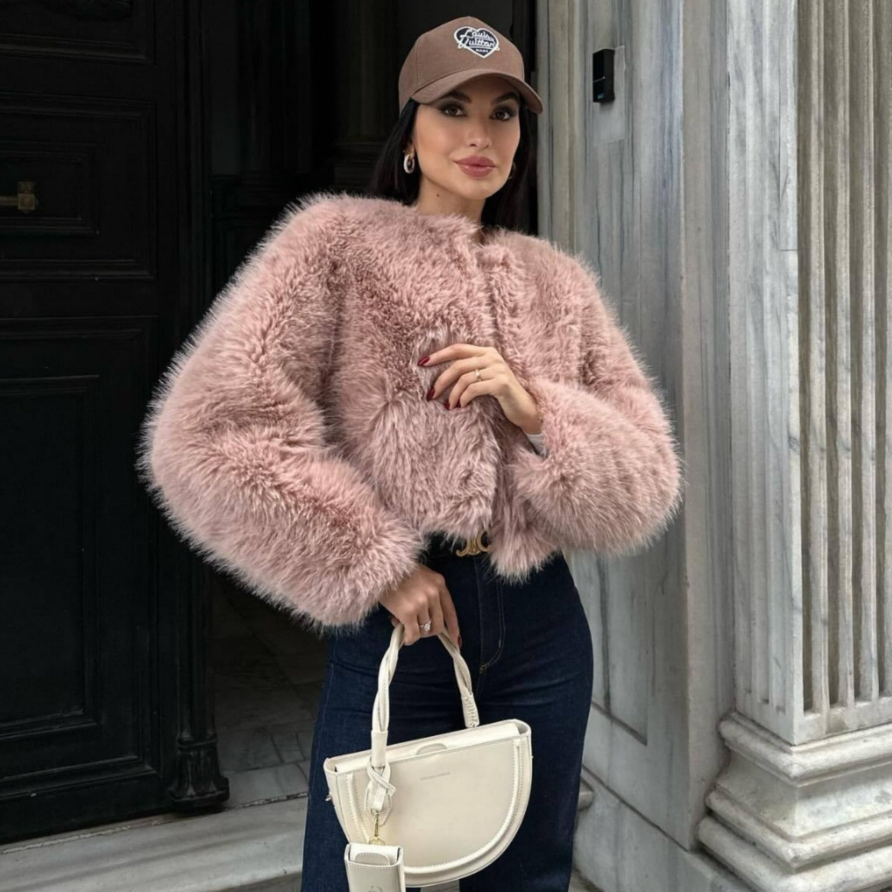 Polyester Imitation Fur Women’s Short Cardigan Coat